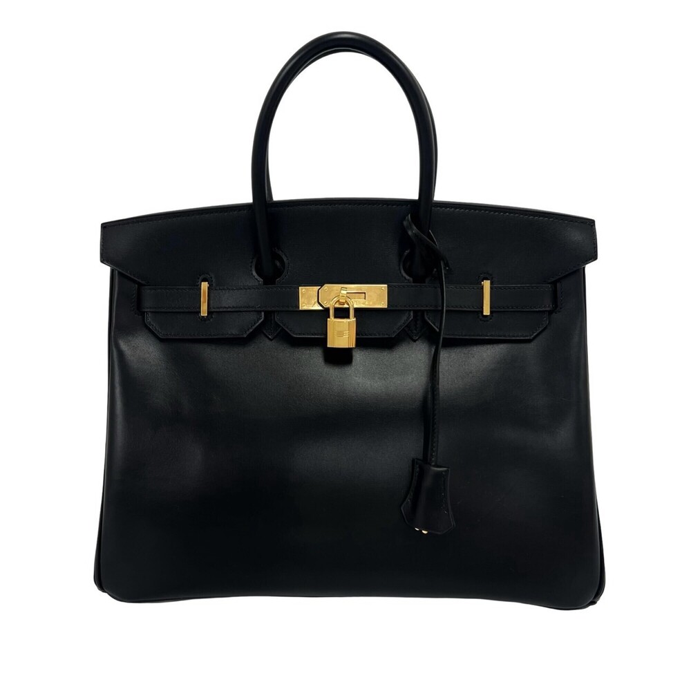 HERMES Birkin 35 Box Calf Leather Genuine Handbag Tote Bag Black 20280
